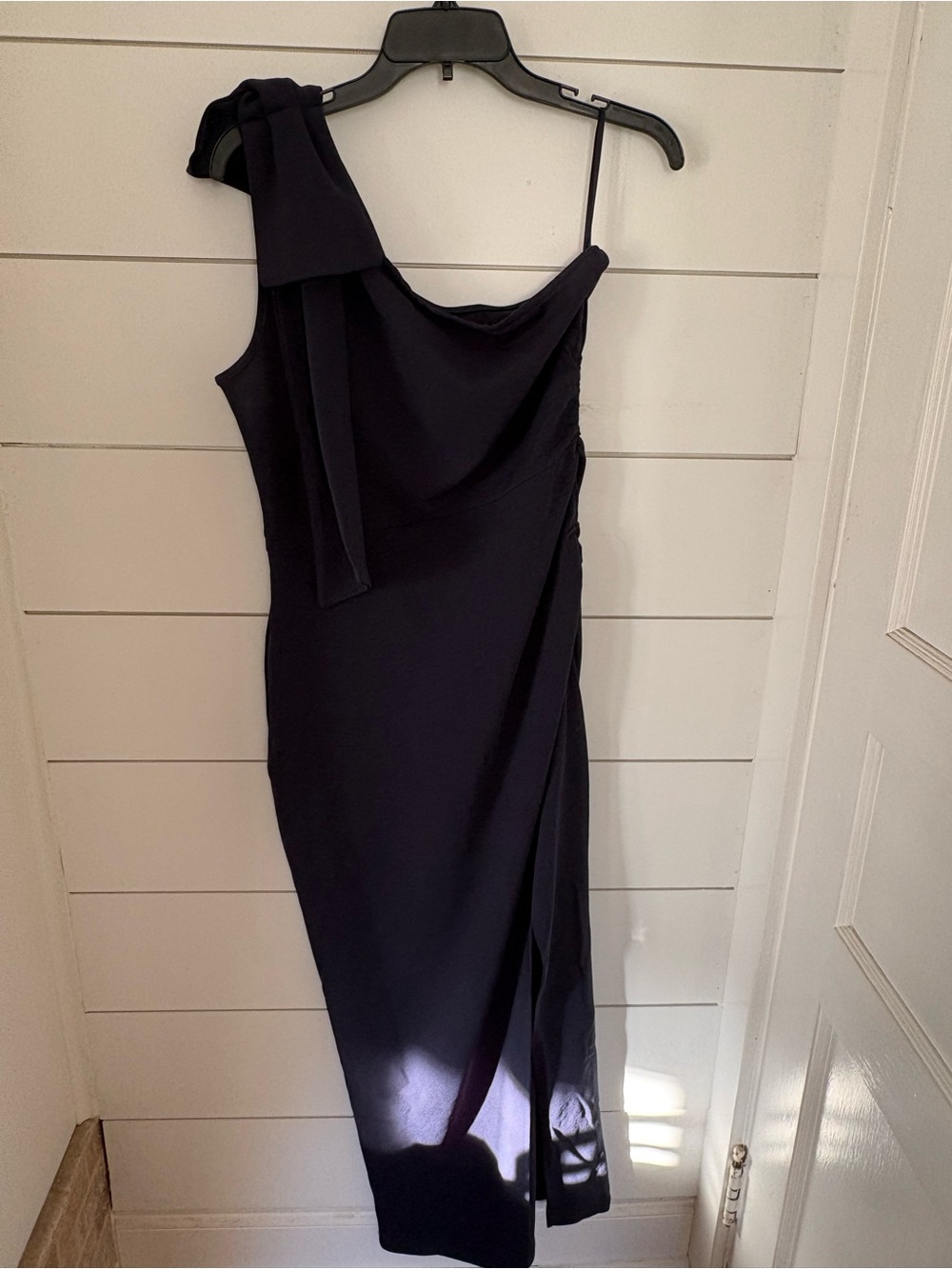One-Shoulder Navy Evening Dress with Side Slit medium worn once